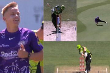 WATCH: Hobart Hurricanes’ Nathan Ellis picks up a hat-trick against Sydney Thunder in BBL