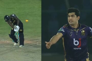 WATCH: Naseem Shah reacts fiercely after dismissing Rovman Powell with a toe-crushing yorker in PSL 2023