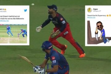 IPL 2023: Netizens troll Dinesh Karthik and compare him with MS Dhoni for missing a run out on the last ball of RCB-LSG clash