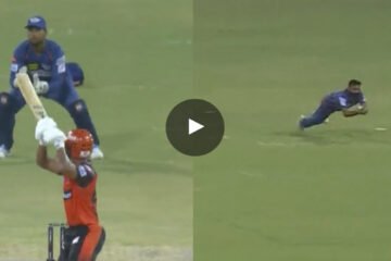 WATCH: 40-year-old Amit Mishra grabs a stunning catch to see off Rahul Tripathi in LSG vs SRH clash