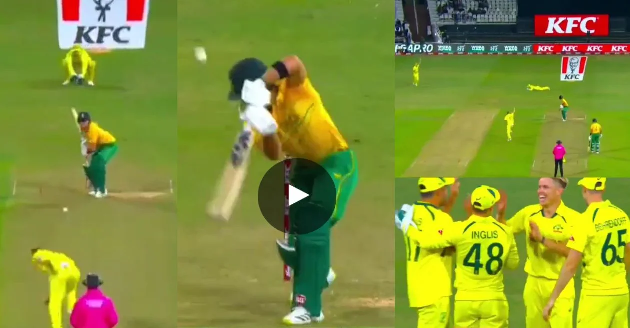WATCH: Nathan Ellis bowls a beauty to dismiss Dewald Brevis for a golden duck in 2nd T20I – SA vs AUS