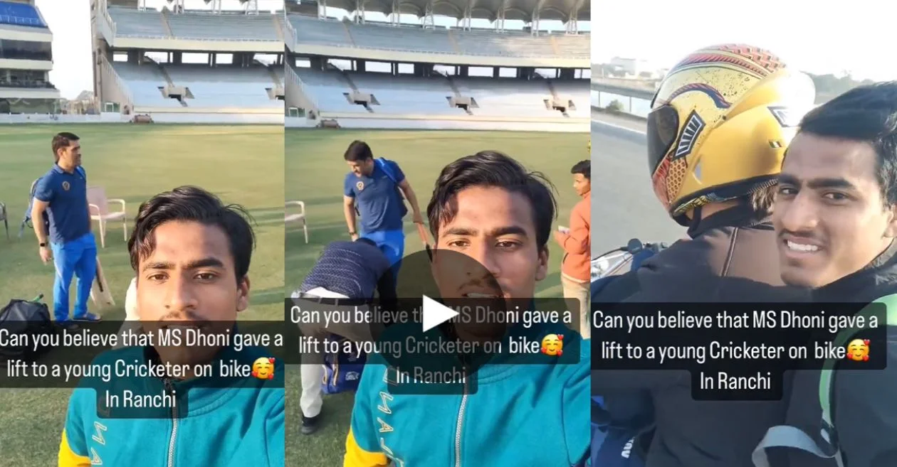 WATCH: Former India skipper MS Dhoni takes a budding cricketer for ride on his vintage bike