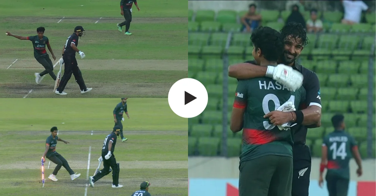 WATCH: Ish Sodhi recalled by Bangladesh skipper Litton Das after being run out at non-striker’s end; hugs bowler after the gesture