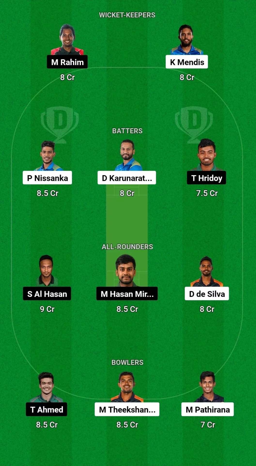 SL vs BAN Dream11 Team for today's match (