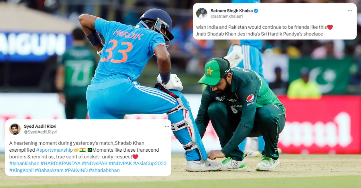 ‘True spirit of cricket’: Netizens laud Shadab Khan’s gesture of tying Hardik Pandya’s shoelaces during IND vs PAK clash in Asia Cup 2023