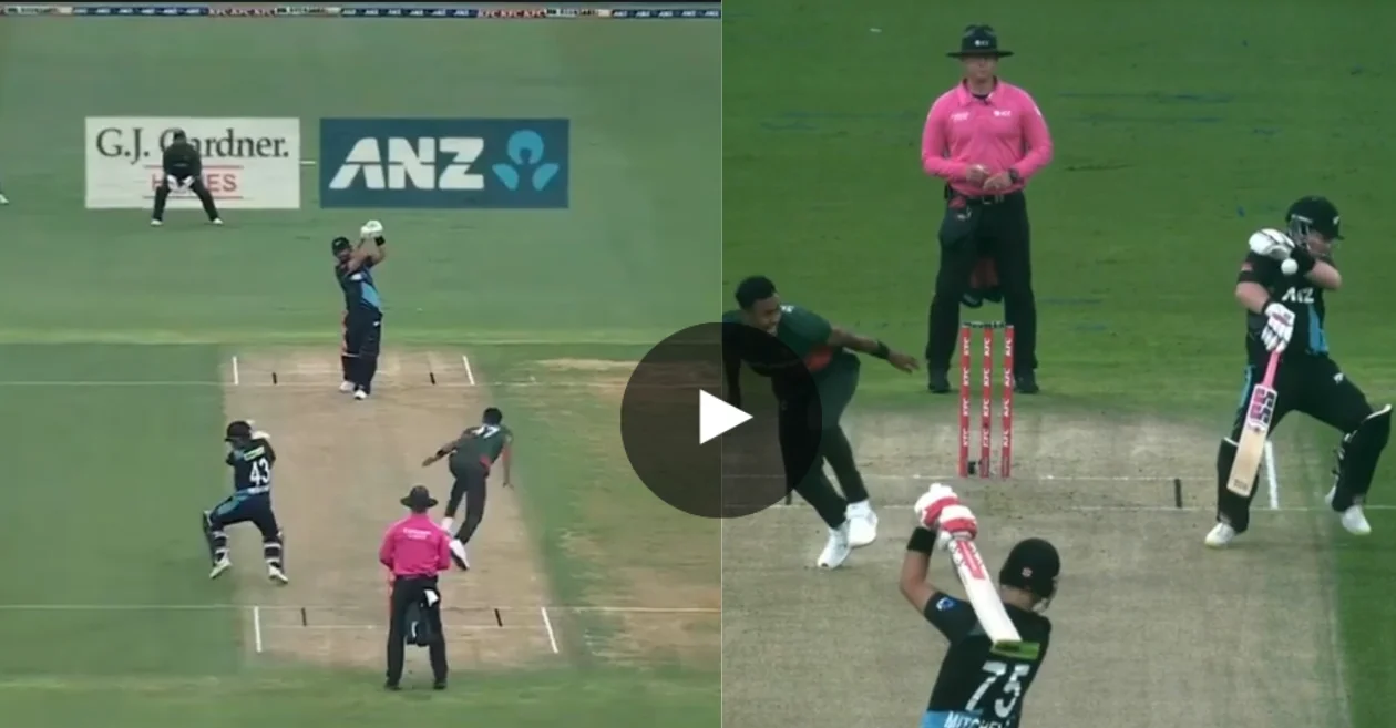 NZ vs BAN [WATCH]: Daryl Mitchell’s gives deadly blow to teammate Tim Seifert with a powerful strike