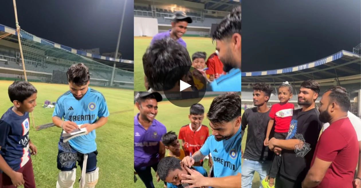 IPL 2024 [WATCH]: KKR’s Rinku Singh makes young fans day with forehead and neck autographs during practice session