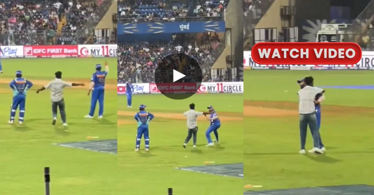 WATCH: Rohit Sharma gets scared after a fan breach security to meet him during MI vs RR game | IPL 2024